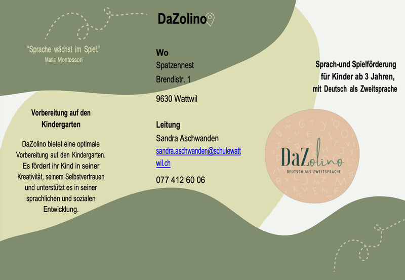 DaZolino-Flyer: Sprach- und Spielförderung für Kinder ab 3 Jahren, mit Deutsch als Zweitsprache (grosse Ansicht öffnen)